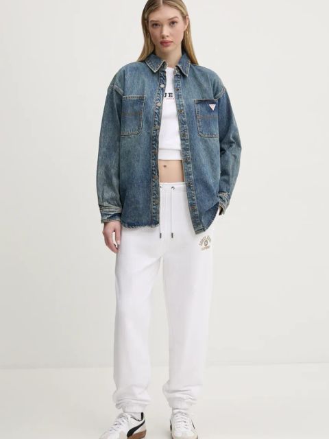 Guess Jeans spodnie dresowe bawełniane damskie kolor biały z nadrukiem W5RB63 K68I4