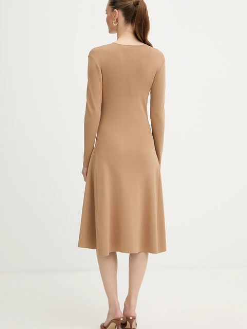 Karl Lagerfeld sukienka KARL DAILY kolor beżowy midi rozkloszowana B1W13003 - zdjęcie produktu nr 2