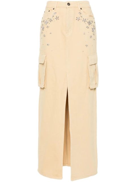 Self-Portrait gem-embellished denim maxi skirt - Neutrals - zdjęcie produktu nr 1