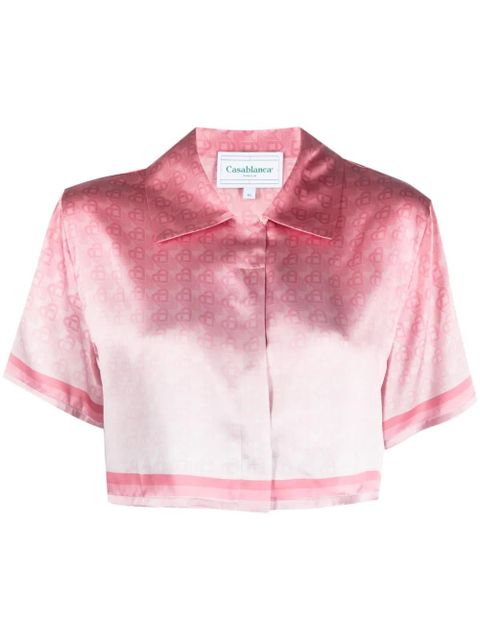 Casablanca logo-pattern cropped silk shirt - Pink - zdjęcie produktu nr 1