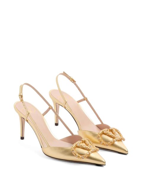 Valentino Garavani VLogo Signature slingback pumps in laminated nappa leather 80mm - Gold