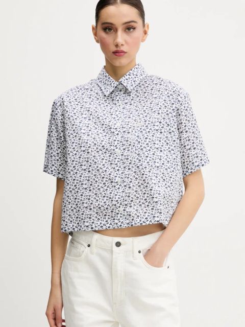 Guess Jeans koszula bawełniana damska kolor biały relaxed z kołnierzykiem klasycznym W5GH98 WH8R1