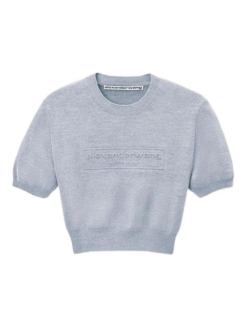 Alexander Wang logo-embossed cropped knit top - Grey - zdjęcie produktu nr 1