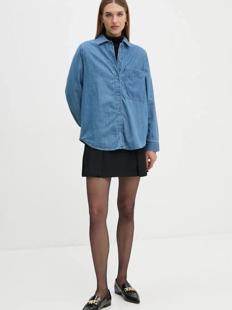 United Colors of Benetton koszula jeansowa damska kolor niebieski regular z kołnierzykiem klasycznym 5FV6DQ096