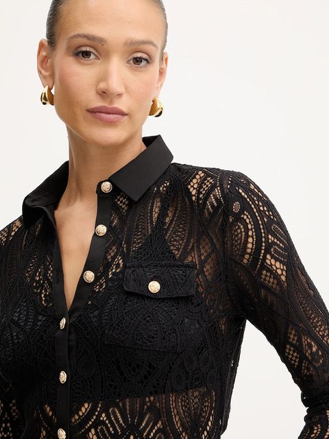 Morgan koszula damska kolor czarny regular z kołnierzykiem klasycznym TLILA