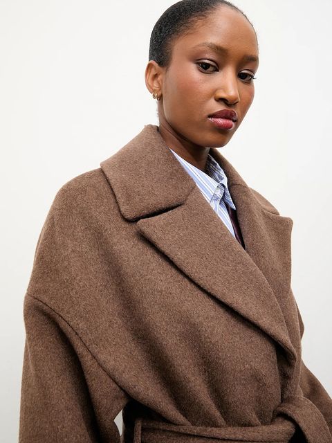 Answear Lab płaszcz wełniany kolor brązowy przejściowy oversize