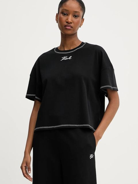 Karl Lagerfeld t-shirt bawełniany damski kolor czarny A3W17019 - zdjęcie produktu nr 1