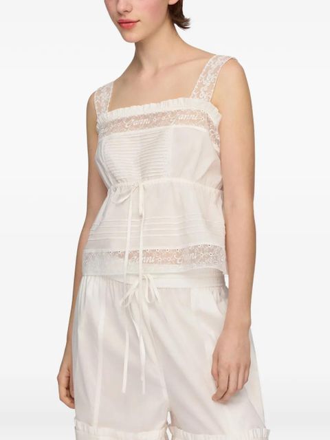 GANNI lace-trim drawstring top - White - zdjęcie produktu nr 1