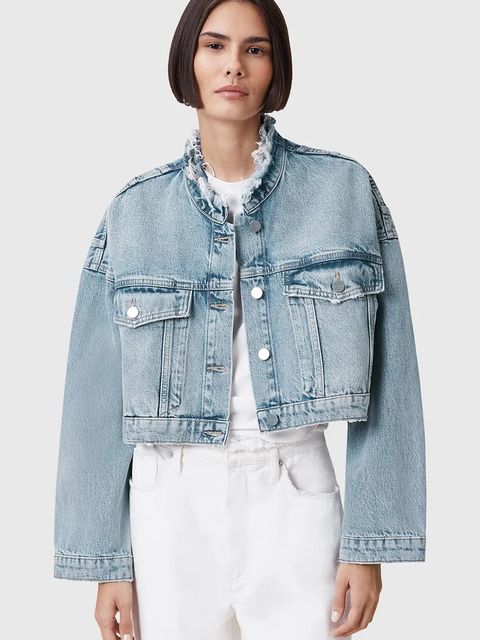 AllSaints kurtka jeansowa bawełniana SONNY kolor niebieski przejściowa oversize W062OC - zdjęcie produktu nr 1