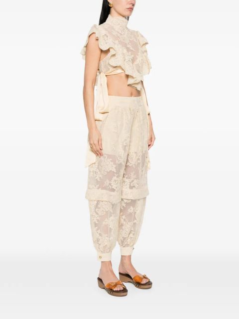 ZIMMERMANN Luna lace ruffled top - Neutrals