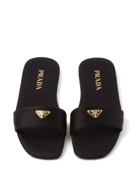 Prada triangle-logo satin slides - Black