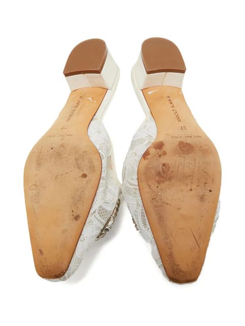 Manolo Blahnik pre-owned 35mm lace mules - White