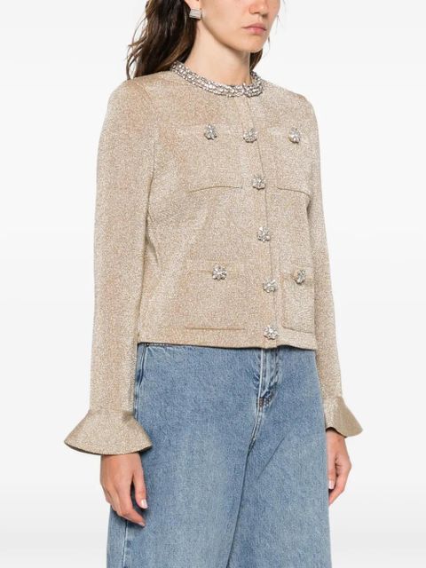 Self-Portrait embellished ruffled knitwear - Gold