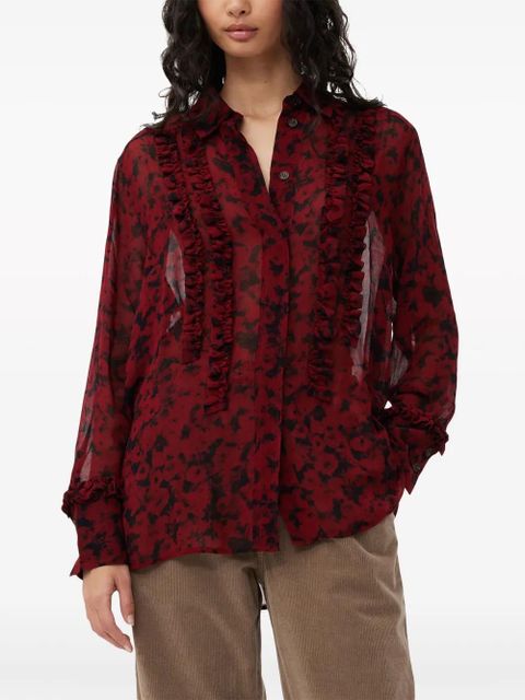 GANNI floral-print ruffled shirt - Red
