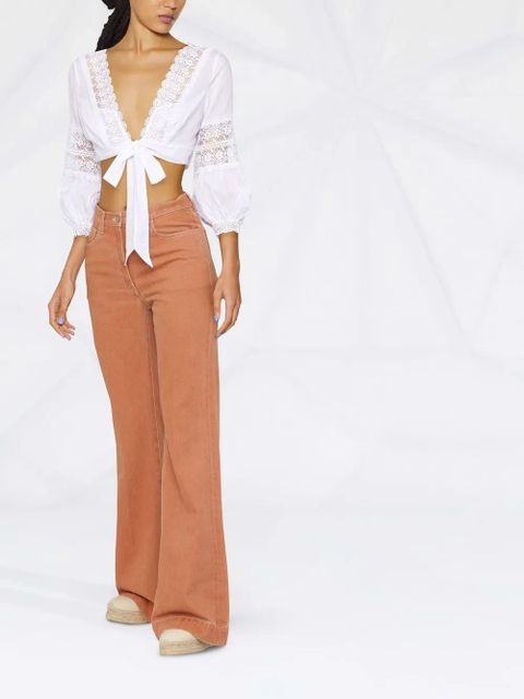 Charo Ruiz Ibiza Vania lace-trim knotted blouse - White