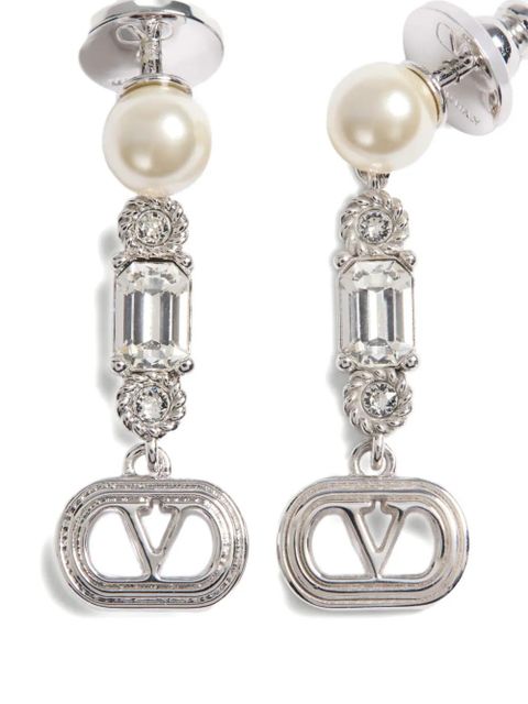 Valentino Garavani Ovalette metal, pearl and Swarovski® crystal earrings - Silver