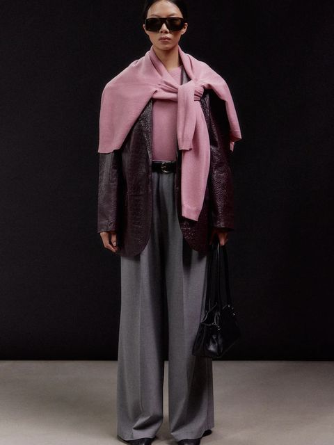 Answear.LAB marynarka skórzana kolor bordowy jednorzędowa gładka - zdjęcie produktu nr 1