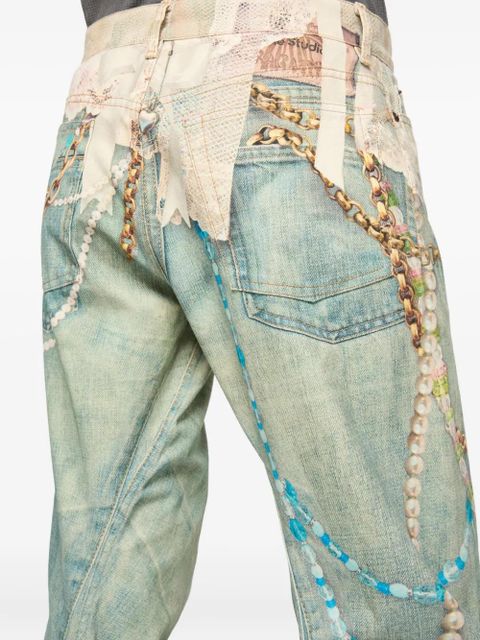 Acne Studios lace-chain cotton jeans - Blue