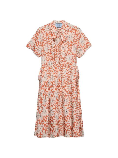 Prada printed pleated pongé dress - Orange - zdjęcie produktu nr 1