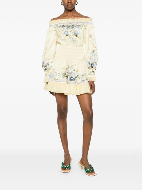 Self-Portrait off-shoulder floral mini dress - Yellow - zdjęcie produktu nr 2