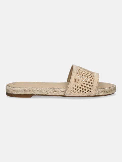 Tommy Hilfiger klapki KNIT MESH ESPADRILLE FLAT SANDAL damskie kolor beżowy FW0FW08744