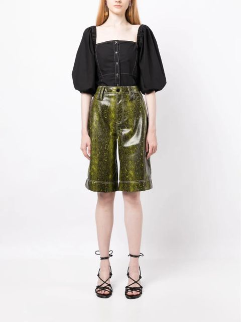 GANNI snake-print faux-leather shorts - Green - zdjęcie produktu nr 2