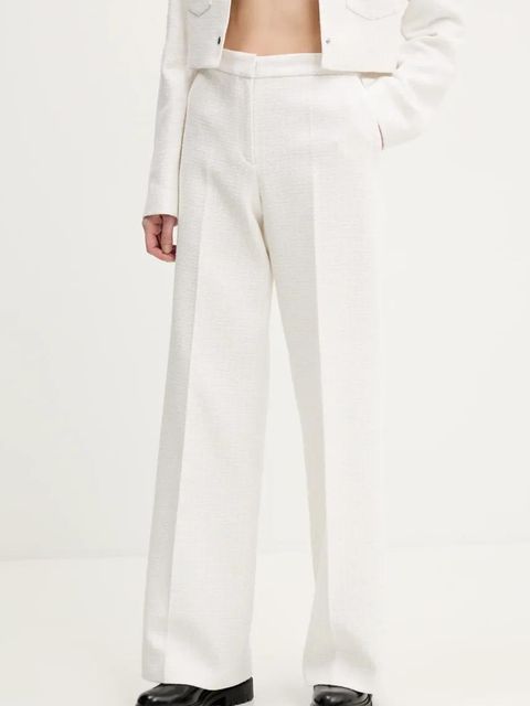 HUGO spodnie damskie kolor beżowy proste high waist 50538128 - zdjęcie produktu nr 1