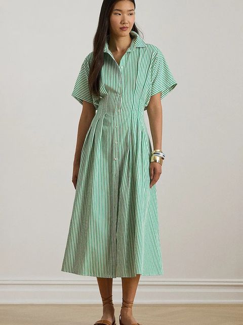 Lauren Ralph Lauren sukienka bawełniana kolor zielony midi rozkloszowana 200P03672 - zdjęcie produktu nr 1