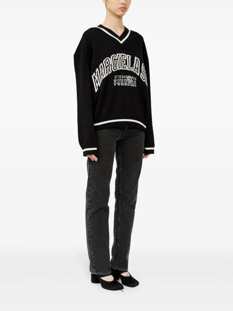 MM6 Maison Margiela logo-knit v-neck jumper - Black