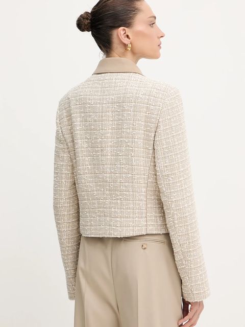 BOSS marynarka kolor beżowy jednorzędowa wzorzysta 50544011