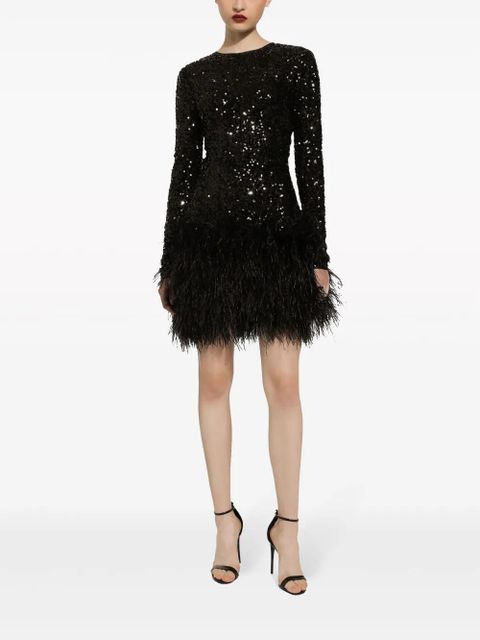 Dolce & Gabbana feather-trim sequinned minidress - Black - zdjęcie produktu nr 2