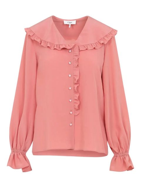 Chloé ruffled button silk top - Pink - zdjęcie produktu nr 1