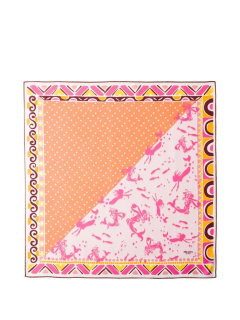Prada printed silk twill scarf 55 x 55 cm - Pink