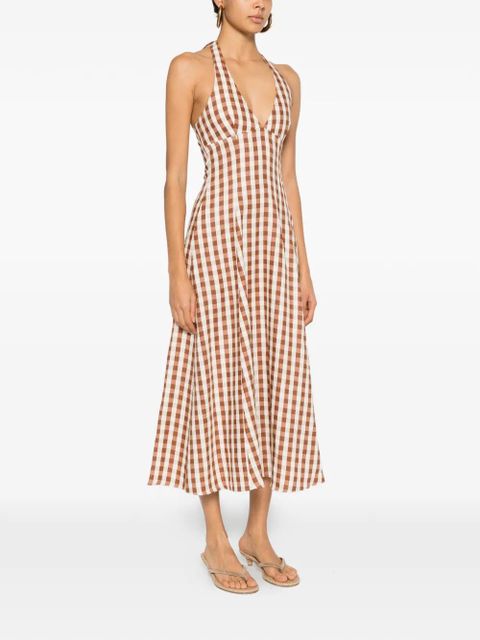 Faithfull the Brand gingham halterneck midi dress - Brown