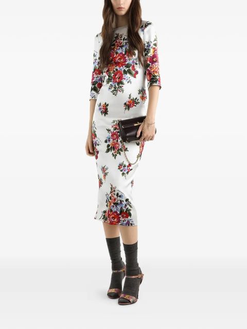Dolce & Gabbana floral-print split midi dress - White - zdjęcie produktu nr 2