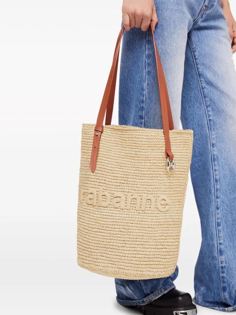 Rabanne logo-embroidered raffia tote bag - Neutrals - zdjęcie produktu nr 2