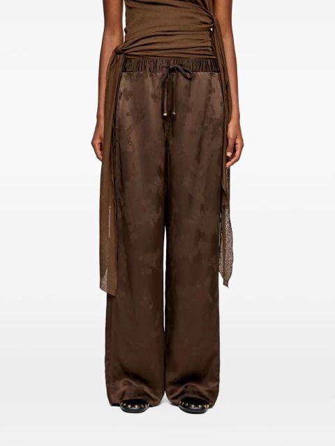 GANNI floral-jacquard drawstring-waist trousers - Brown