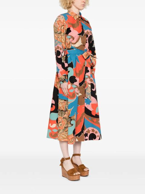 ETRO paisley-print belted shirt dress - Orange