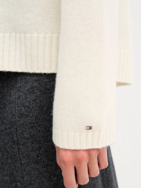 Tommy Hilfiger sweter wełniany damski kolor beżowy z golfem WW0WW47645