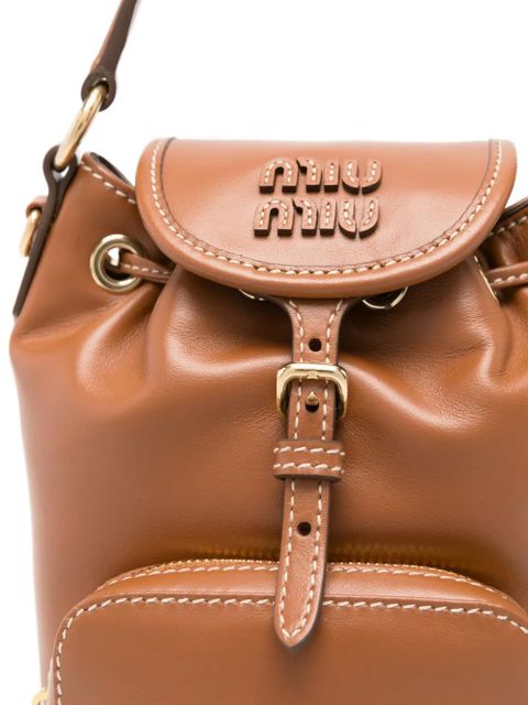 Miu Miu logo flap-top mini bag - Brown