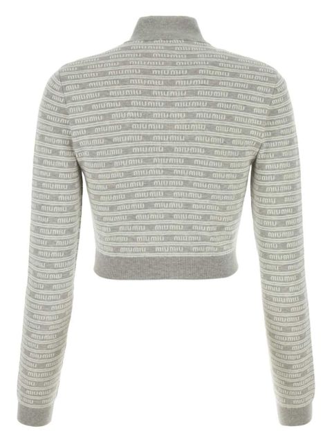 Miu Miu intarsia-logo cropped cardigan - Grey - zdjęcie produktu nr 2