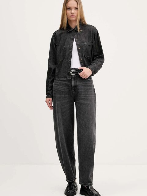 Guess Jeans koszula bawełniana damska kolor czarny relaxed z kołnierzykiem klasycznym W5BH0D D6161