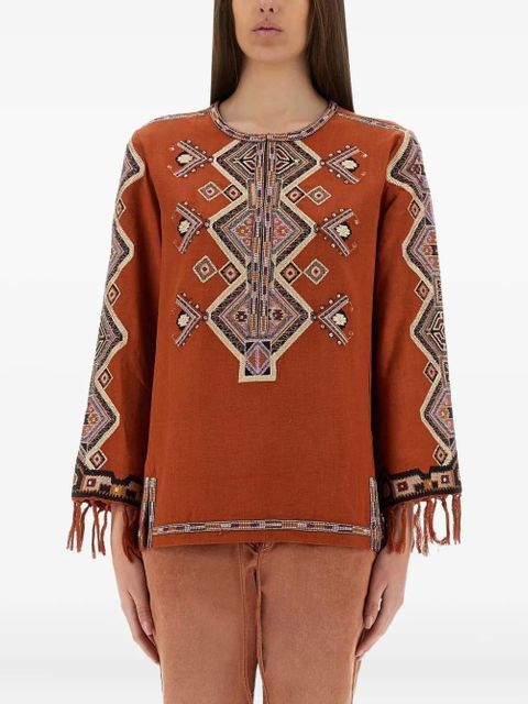 ISABEL MARANT Zelda embroidered fringe top - Brown - zdjęcie produktu nr 1