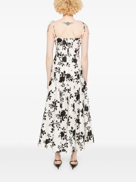 Self-Portrait floral-print midi dress - Neutrals