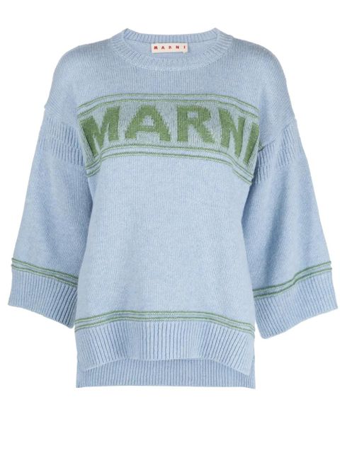 Marni intarsia-logo virgin-wool sweater - Blue - zdjęcie produktu nr 1