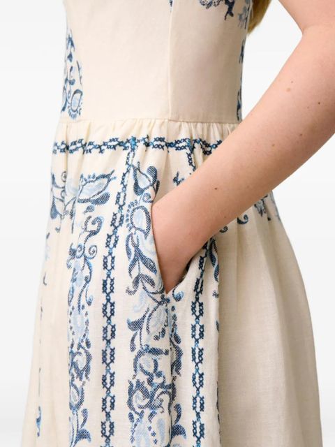 Claudie Pierlot floral-print linen midi dress - Neutrals