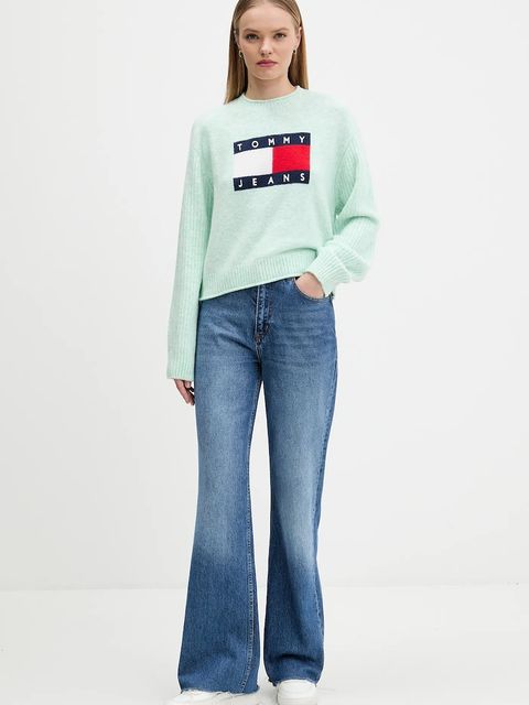 Tommy Jeans sweter z dodatkiem wełny damski kolor turkusowy lekki DW0DW21782 - zdjęcie produktu nr 2