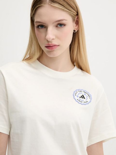 adidas t-shirt bawełniany FARMMKT damski kolor beżowy KB2485