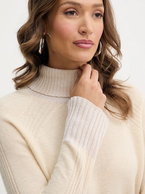 Twinset sweter wełniany damski kolor beżowy z golfem 252TP3582