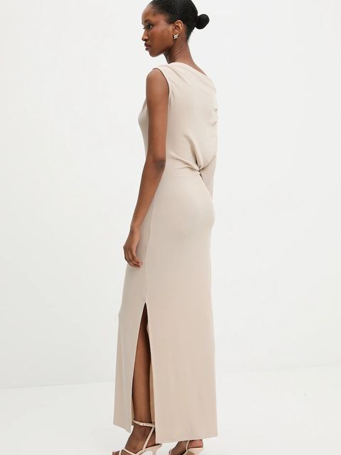 Answear.LAB sukienka kolor beżowy maxi dopasowana